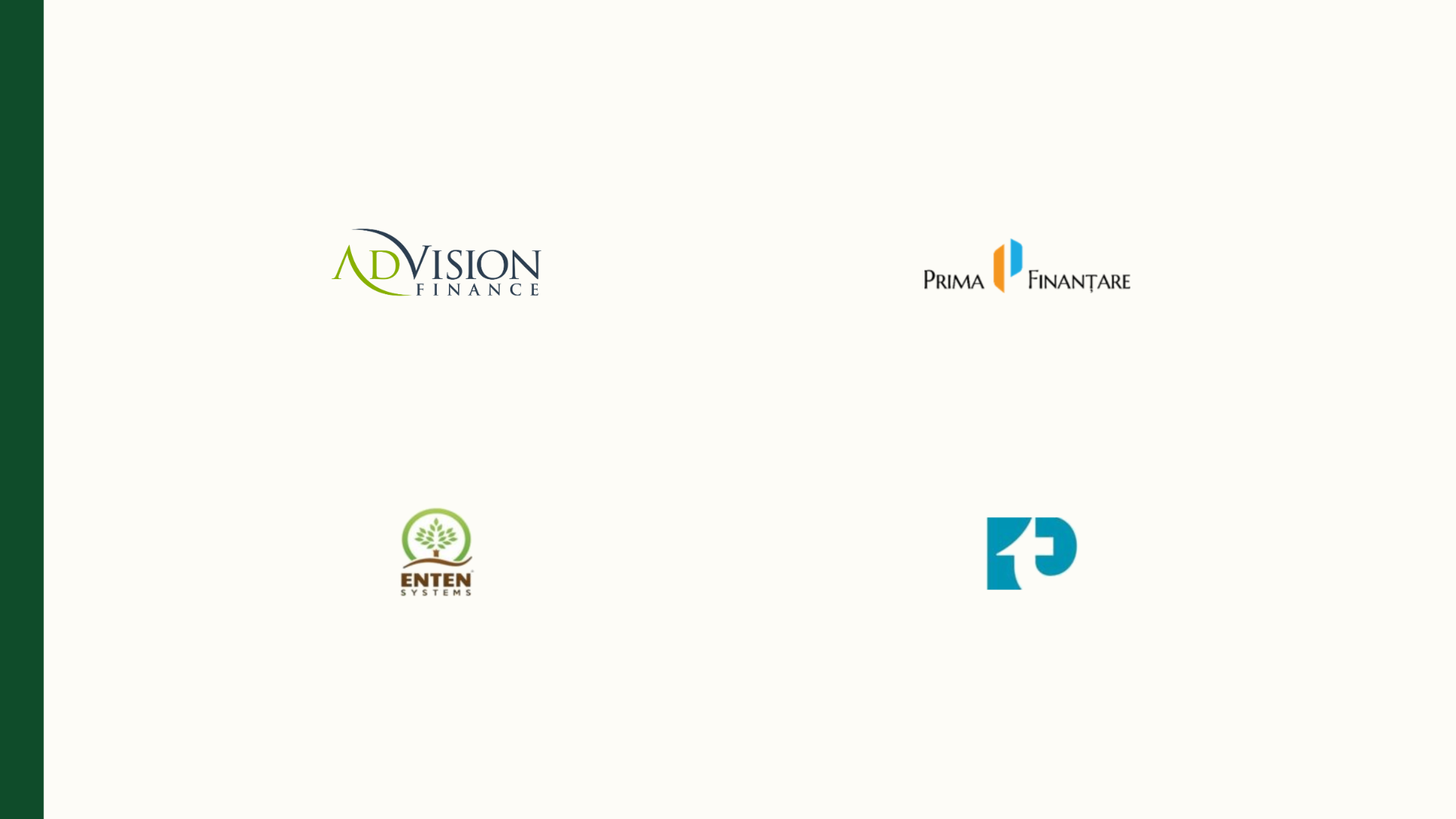 A 2x2 grid of the four AgriPlus+ consortium partner logos: Advision Finance, Prima Finanțare, ENTEN Systems and Planton Solutions